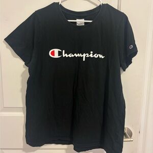 Champion Black Tee with Red & White Logo